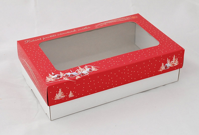Krabice vánoční 251507 červená Zimní chaloupky