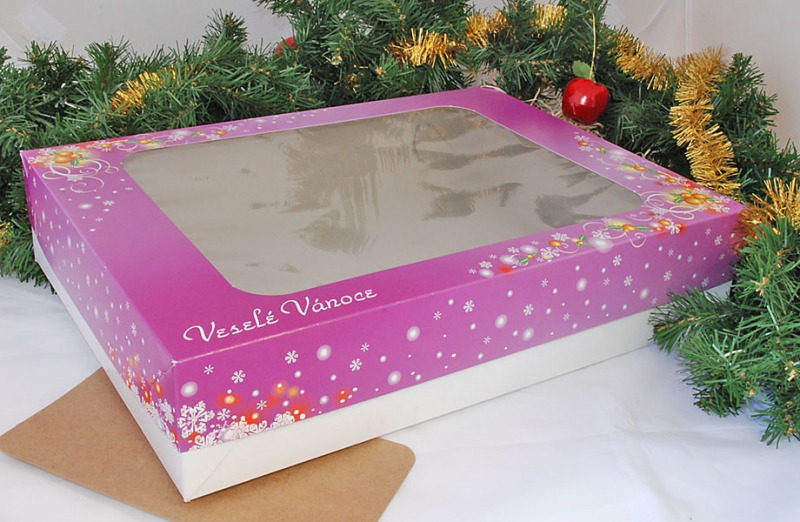 Krabice vánoční 382808 s oknem - 2 kg - fialová POSLEDNÍCH 400 KUSŮ