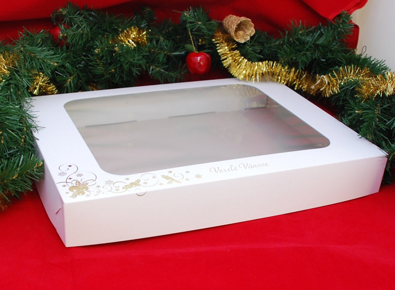 Krabice vánoční 382805 s oknem bílá se zlatou ražbou - 1,5 kg