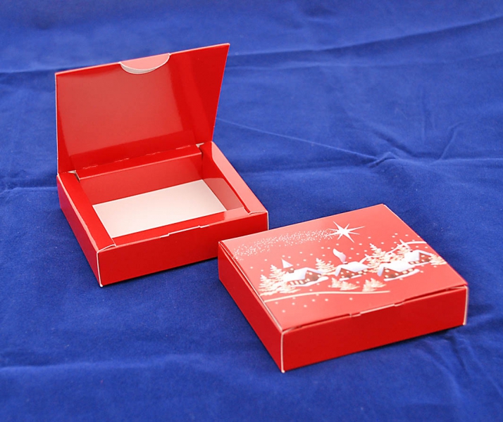 Bonboniérová krabice čtyřpralinková - Zimní chaloupka