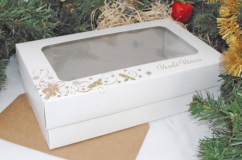 Krabice vánoční 2515055 bílá se zlatou ražbou 3/4 kg 